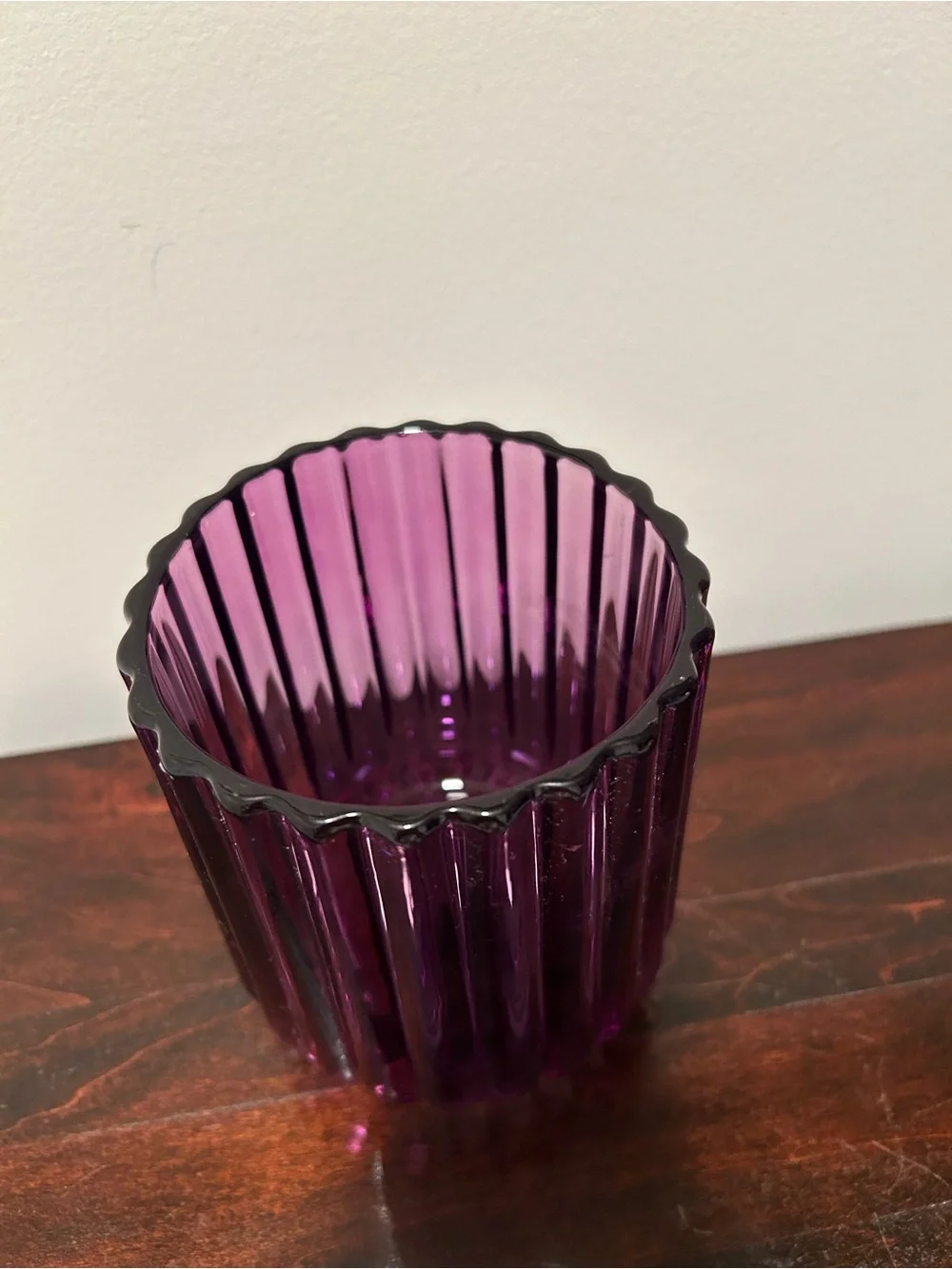 Teleflora Amethyst Purple Ribbed Glass Tealight Candle Holder Vase